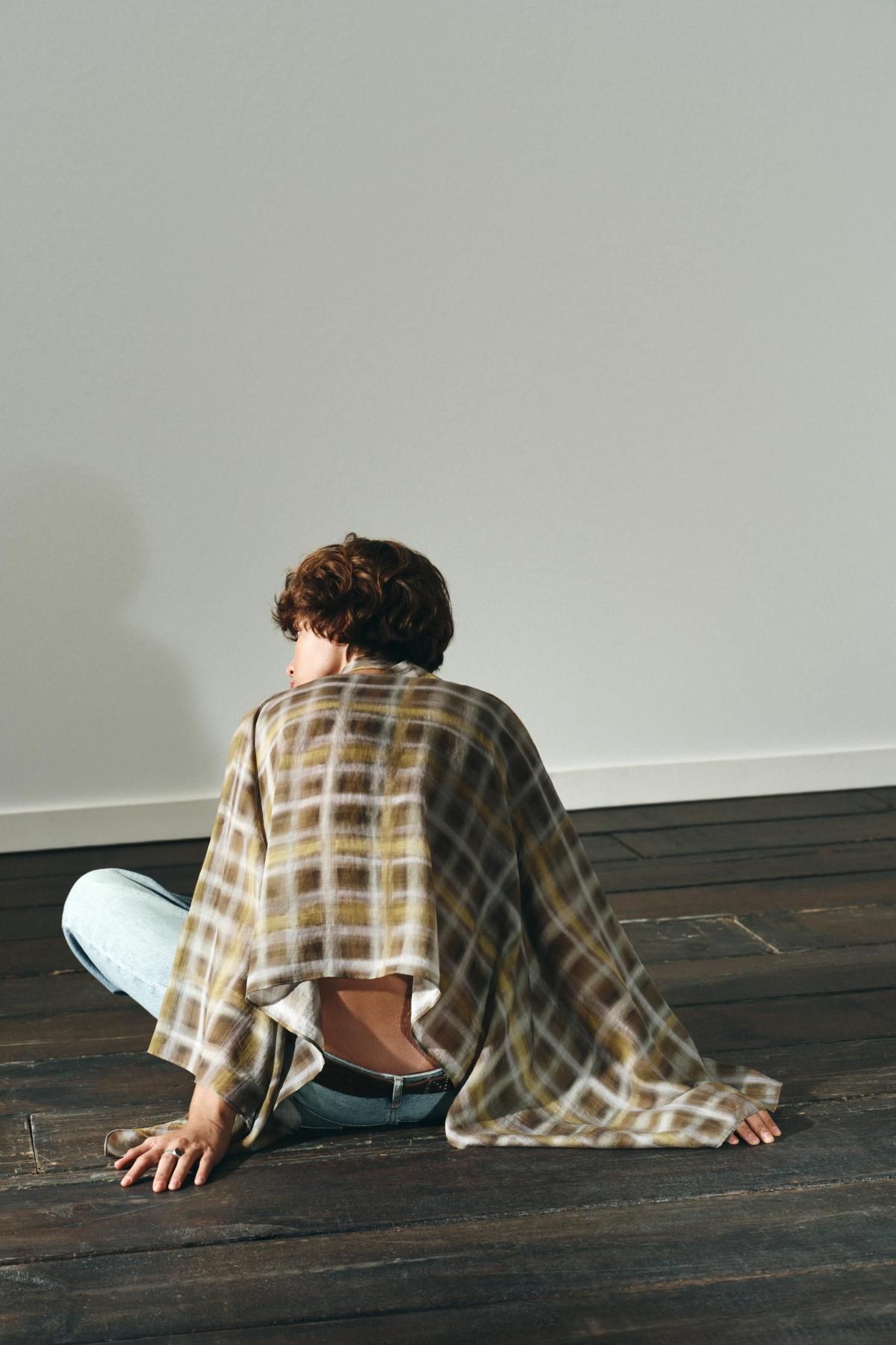 자라 체크 패턴 멀티컬러 스카프 케이프 2010/819 KHAKI - 상세 이미지 5
