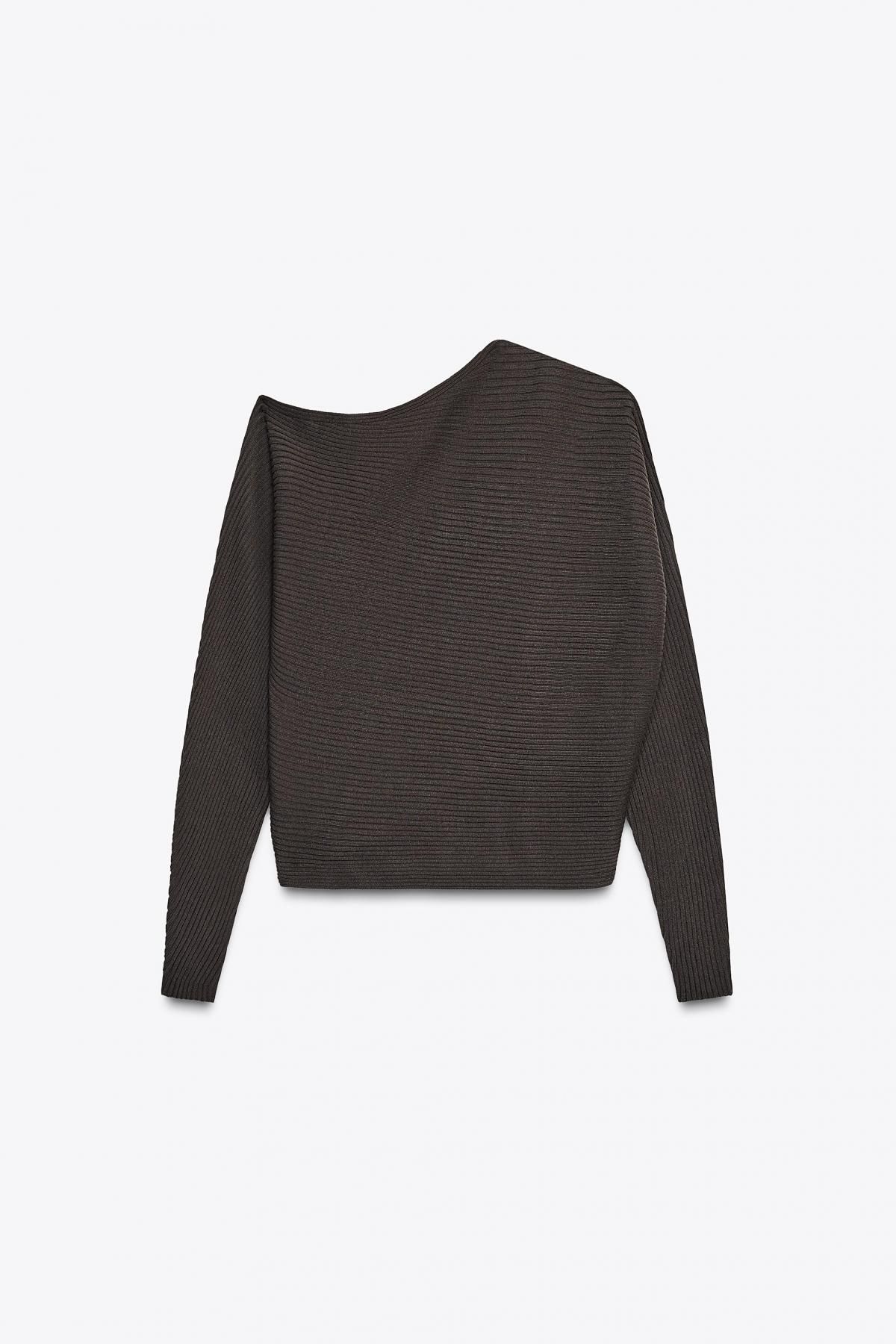 자라 트렌디 비대칭 리브드 니트 긴팔 탑 4938/123 KHAKI - 상품 이미지