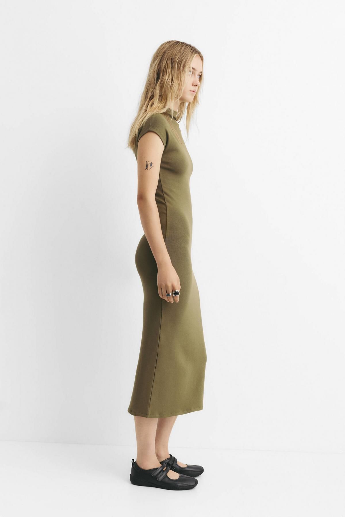 풀앤베어 미니멀 하이넥 미디 원피스 7394/349 KHAKI - 상세 이미지 4