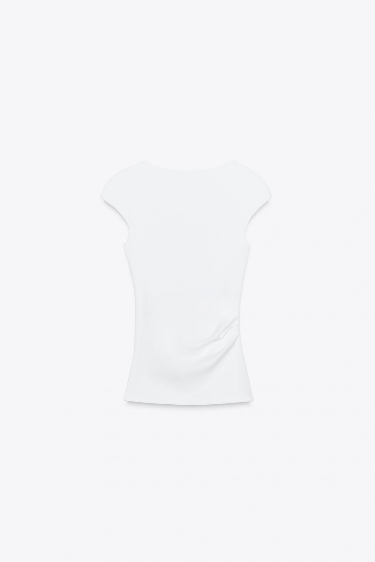 자라 리브드 드레이프 사이드 라운드넥 니트 탑 3641/721 WHITE - 상세 이미지 4