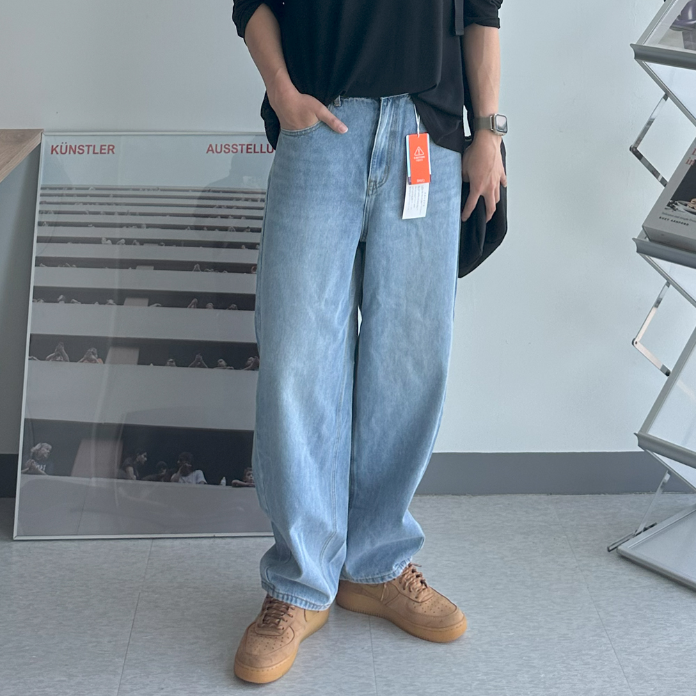 남자 와이드청바지 빅사이즈 밴딩 데님 커브드 팬츠 남자 청바지 - 메인 이미지