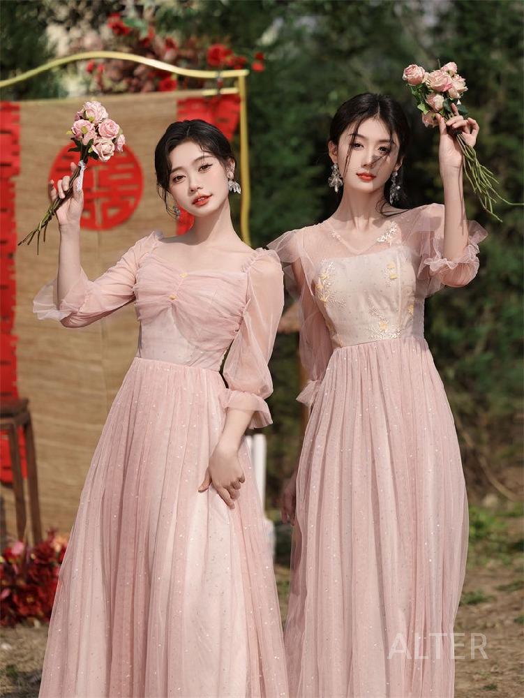 핑크 드레스 들러리 공연 브라이덜 웨딩 빅사이즈 핑크 롱 원숄더 스팽글 M(44-55kg) - 상세 이미지 2