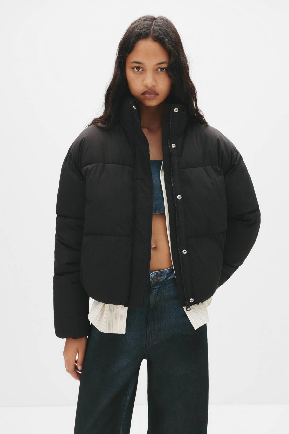 풀앤베어 테크니컬 하이넥 크롭 숏 패딩 7700/313 BLACK - 상세 이미지 3