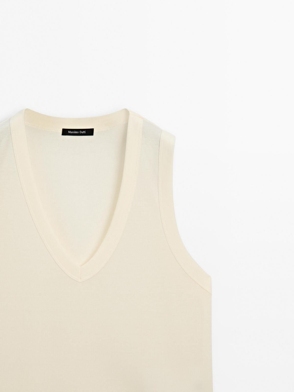 마시모두띠 머서라이즈 코튼 브이넥 민소매 티셔츠 6202/200 PALE YELLOW - 상세 이미지 5