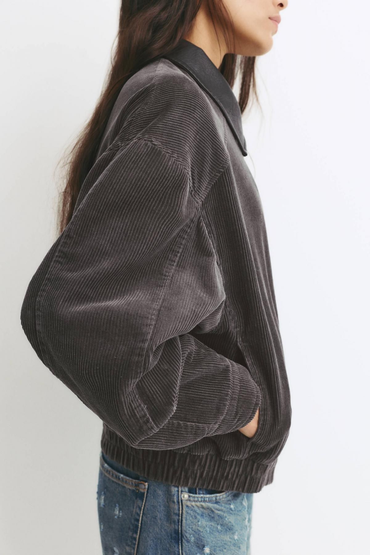 풀앤베어 테크니컬 코듀로이 배색카라 집업 재킷 7700/355 GREY - 상세 이미지 5