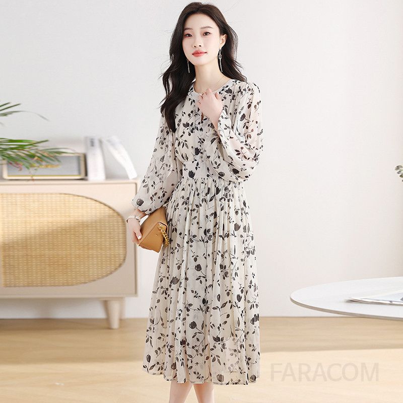 여성 여름 롱원피스 플라워 프렌치 스타일 시원한 착용감 바캉스룩 휴양지룩 데일리 A라인 스커트 슬림한 허리 디자인 - 상세 이미지 2