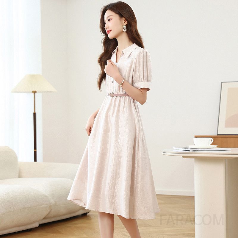 여성 여름 반팔 A라인 드레스 시원한 착용감 원피스 데일리룩으로 좋은 플라워 프린트 스타일 미디 기장으로 편안한 여성스러운 디자인 - 상세 이미지 4