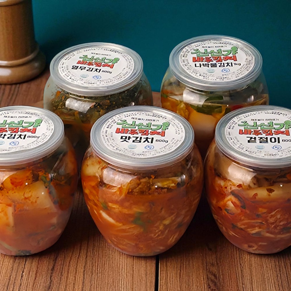 1+1 신선가 바루 캔김치 나홀로 겉절이,맛,총각,열무,나박물김치 5종 - 상품 이미지
