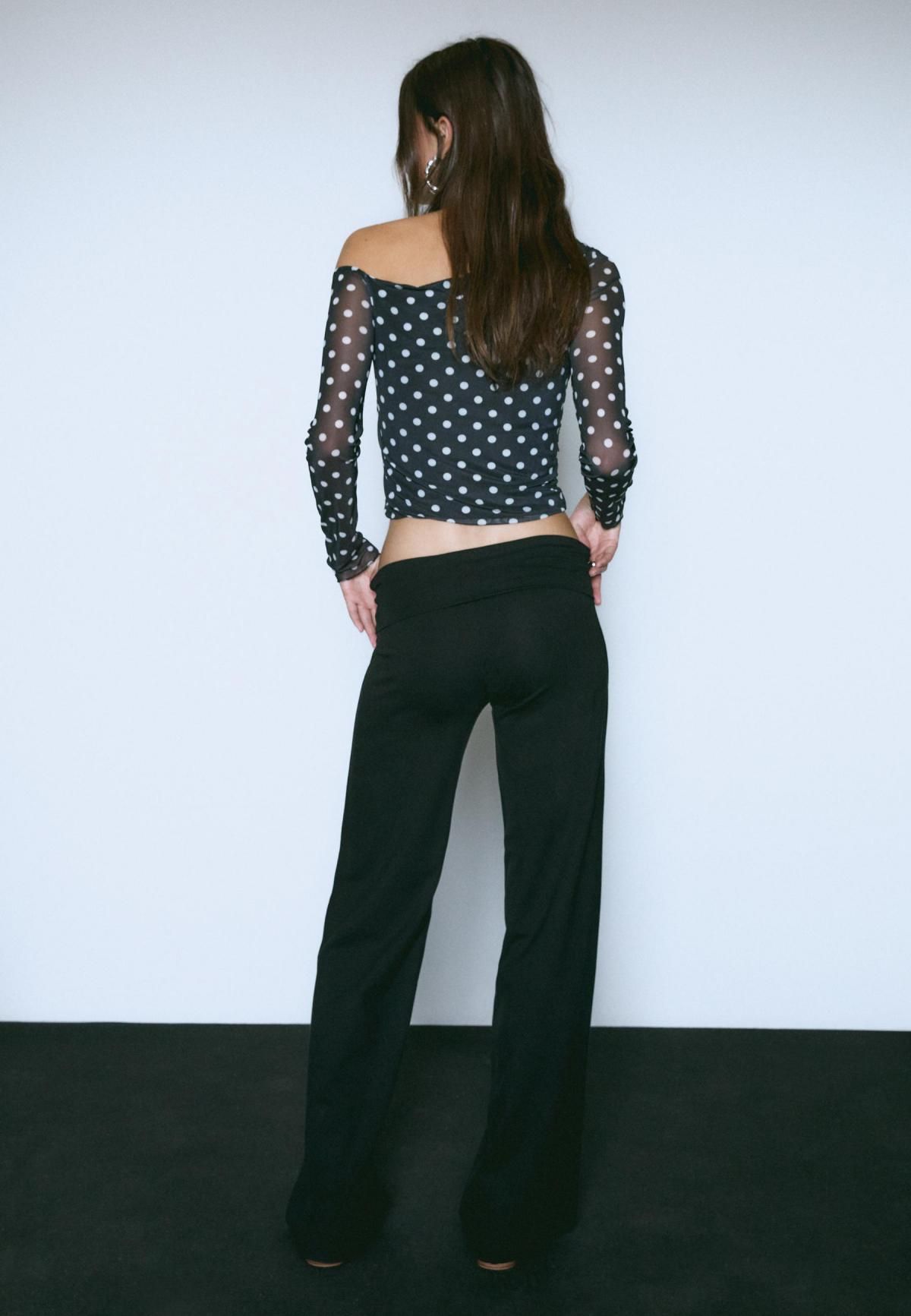 스트라디바리우스 하이웨이스트 메쉬 폴드오버 스트레이트핏 팬츠 4548/525 BLACK - 상세 이미지 5