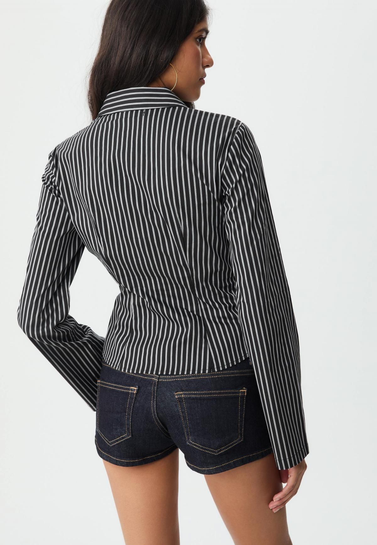 스트라디바리우스 스트라이프 베이직 테크니컬 슬림핏 셔츠 7128/250 GREY DENIM WASH - 상세 이미지 5
