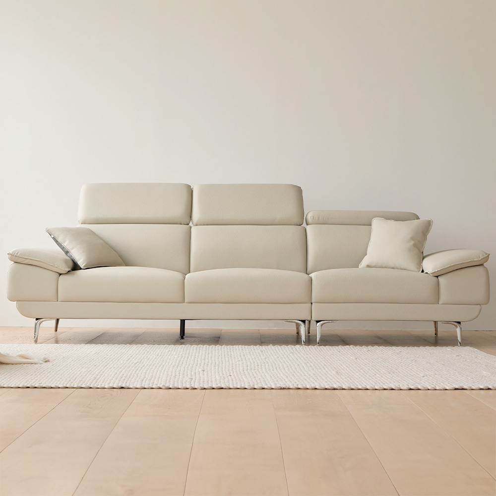 타이탄 신소재 심플 라운지 거실 대기실 인조 가죽 가정용 소파 스툴미포함, 라이트베이지, 4인용