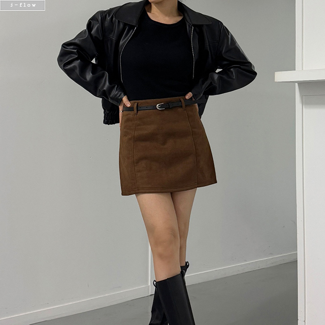 테로 스웨이드 벨트세트 A라인 미니스커트 2col S,M 가을 봄 속바지 모던 제이플로우 - 상세 이미지 2