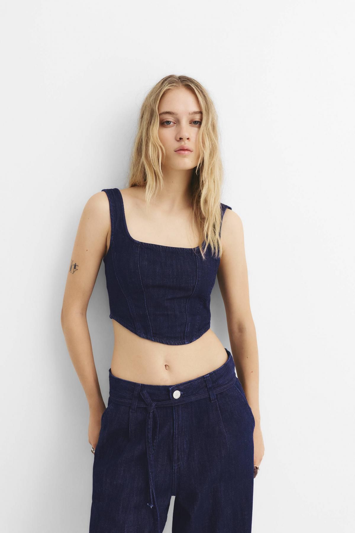 풀앤베어 데님 크롭 코르셋 탑 7472/395 NAVY - 상세 이미지 2