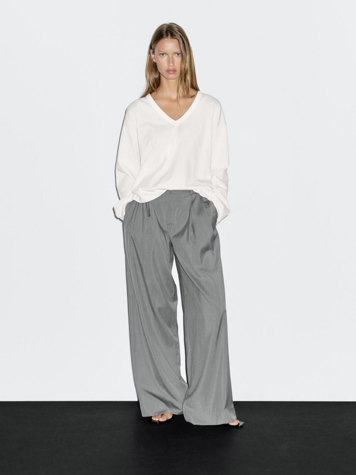 마시모두띠 오버사이즈 브이넥 긴팔 티셔츠 6235/515 OFF WHITE - 상세 이미지 2