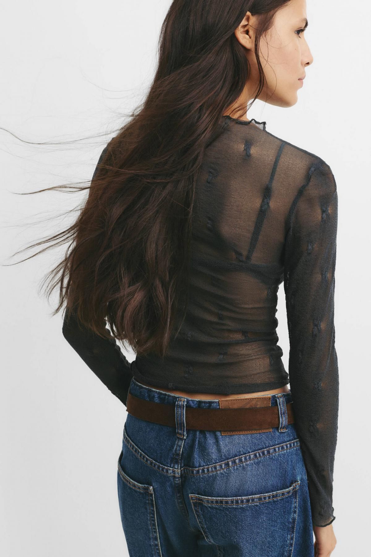 풀앤베어 시스루 라운드넥 슬림핏 긴팔 티셔츠 7152/362 GREY - 상세 이미지 3