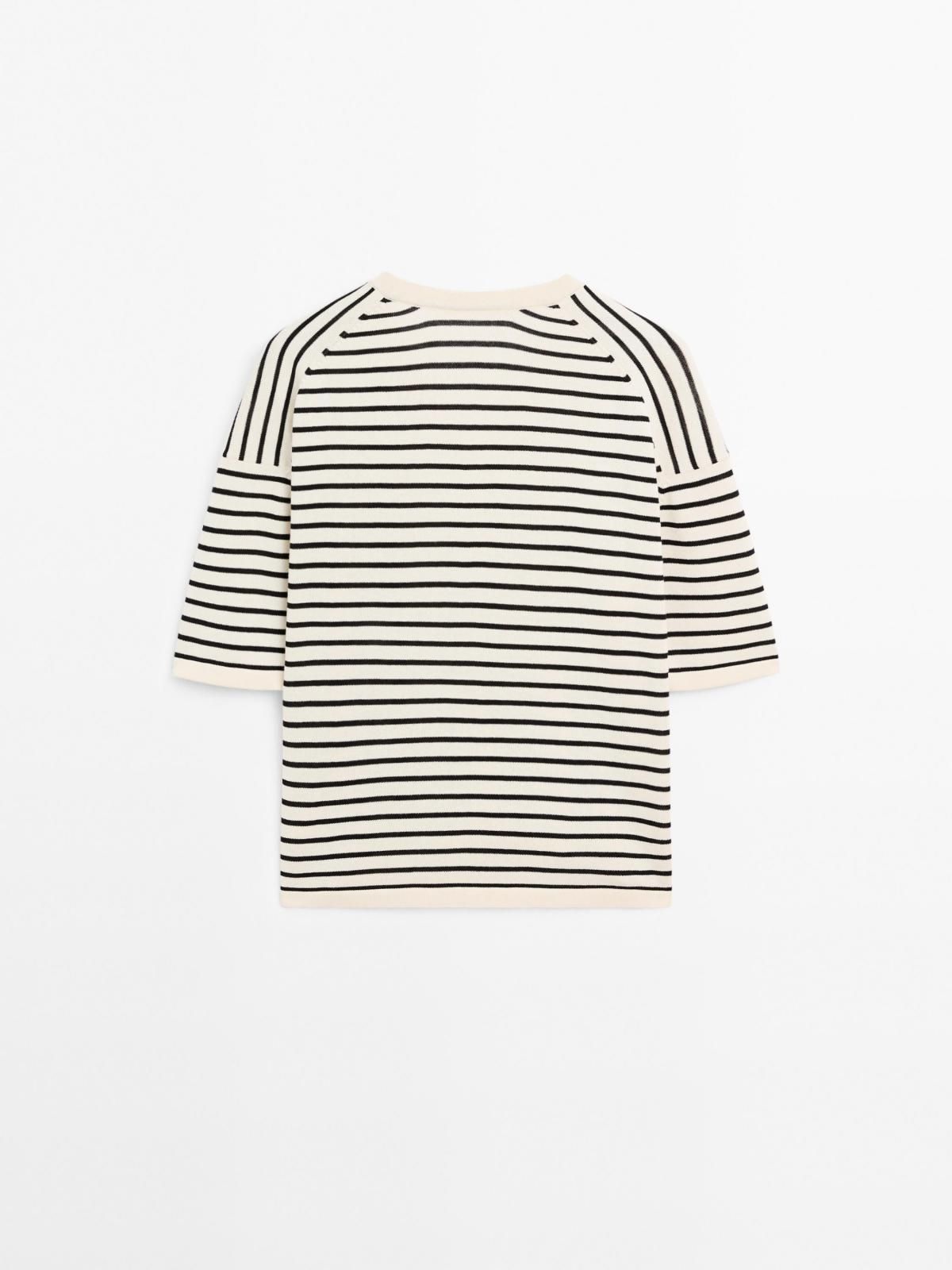 마시모두띠 스트라이프 브이넥 릴렉스핏 코튼 니트 반팔 스웨터 5730/830 NAVY BLUE - 상세 이미지 5