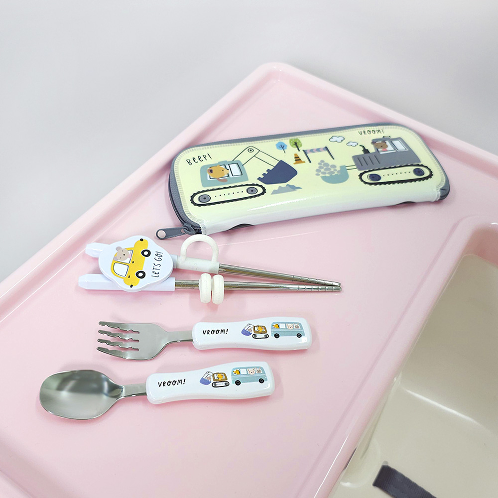 키친유 키즈부릉 자동차 스텐 아기 스푼포크 젓가락 케이스 세트 유아 숟가락 어린이집 준비물