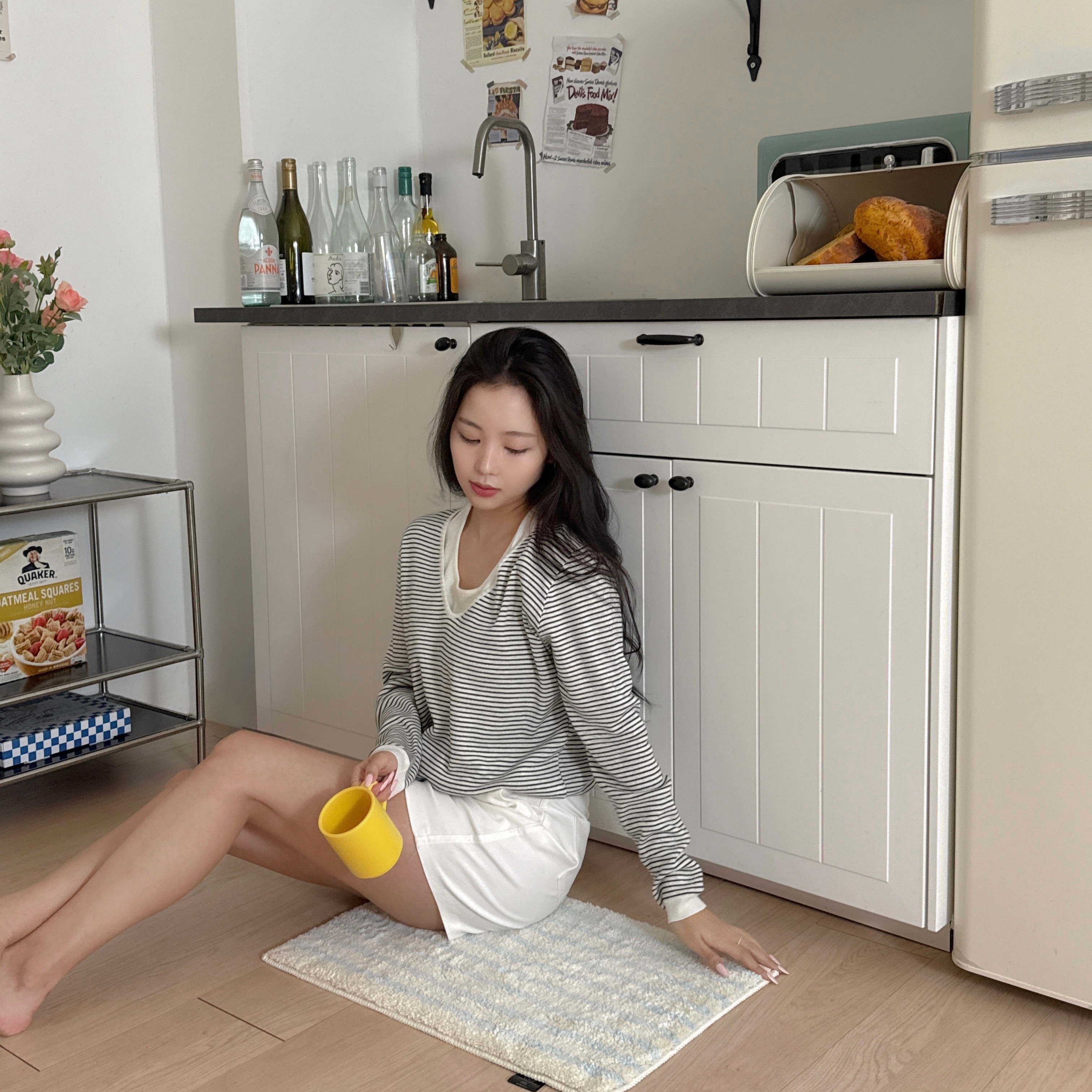 디아르 스트라이프 시밀레 극세사 욕실 주방 화장실 현관 발매트 라이트블루, 40x60cm - 상품 이미지