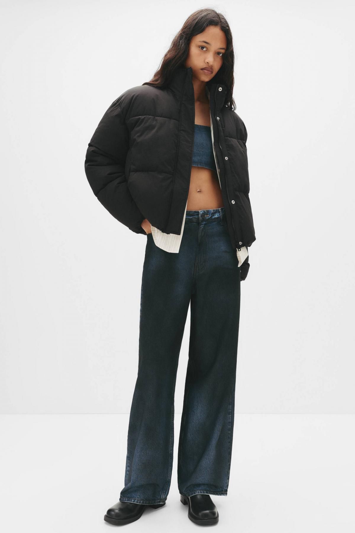 풀앤베어 테크니컬 하이넥 크롭 숏 패딩 7700/313 BLACK - 상세 이미지 4