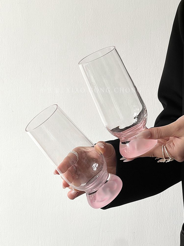 핑크 350ml 감성 유리컵 컵 고블렛잔 높은형 다용도 - 상세 이미지 5