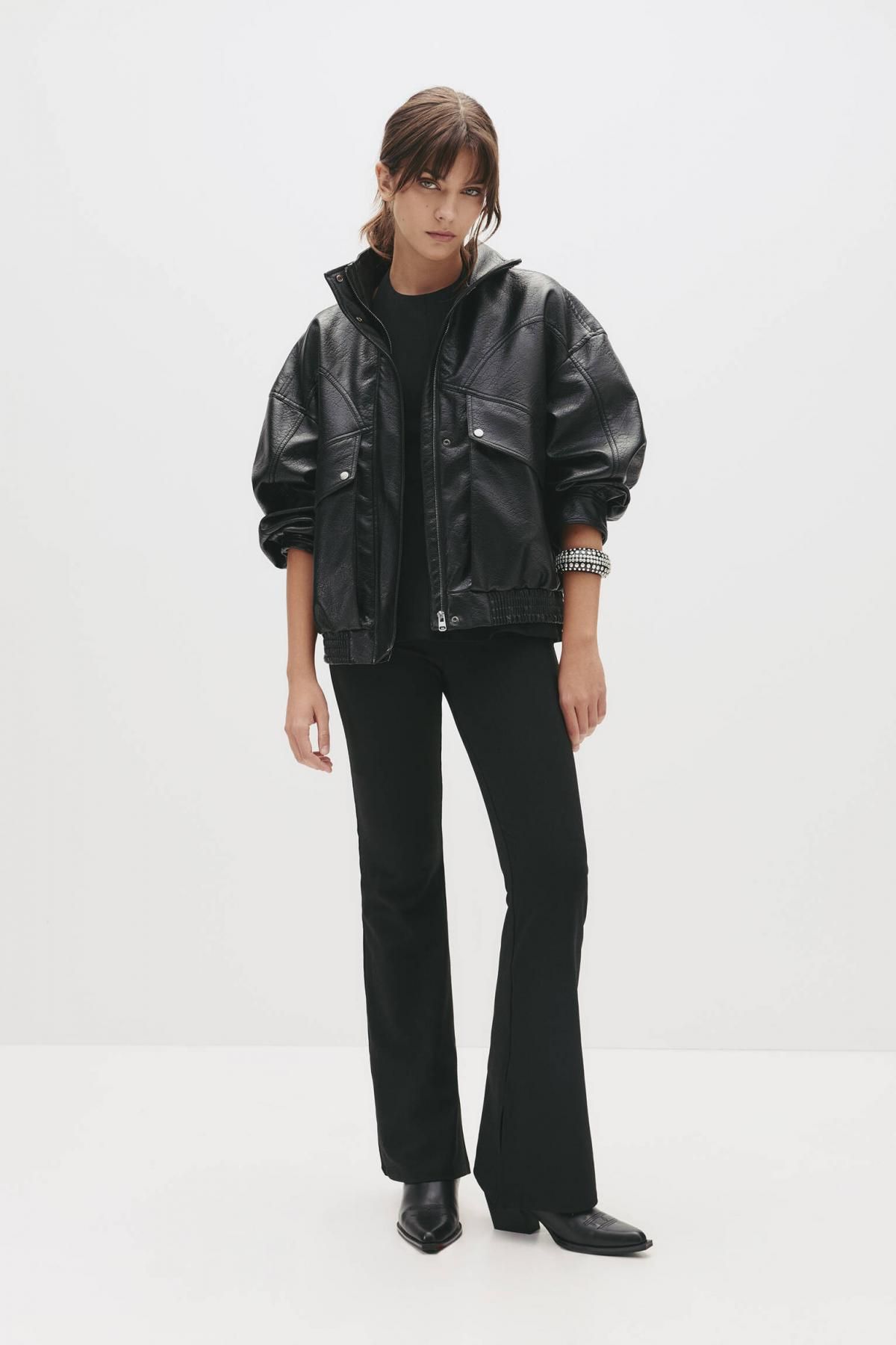 풀앤베어 하이웨이스트 플레어 슬랙스 팬츠 7674/345 BLACK - 상세 이미지 5