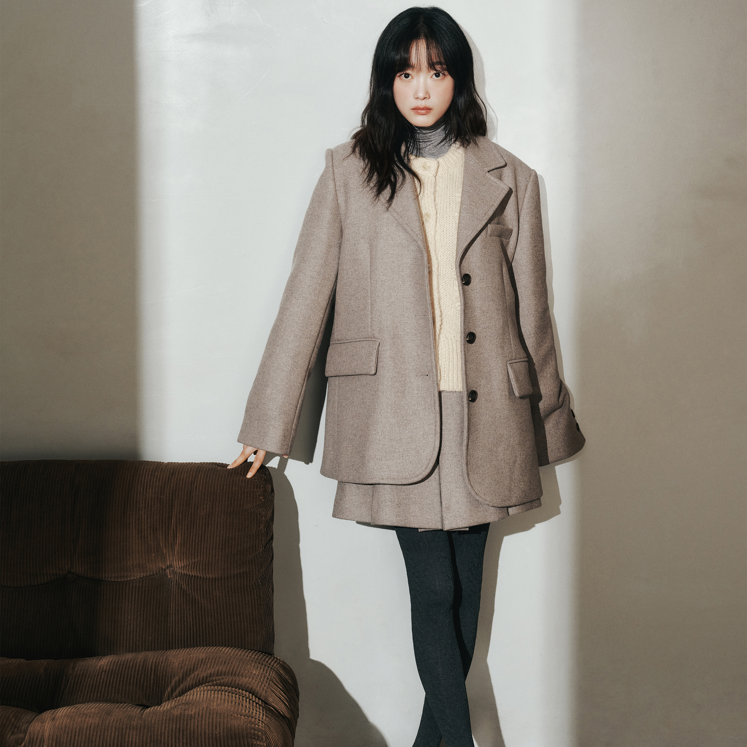 [네이버 단독][N도착보장][쥬시쥬디][SET] 오버핏 울자켓 + 큐롯팬츠 셋업 JZST7006 제품 이미지