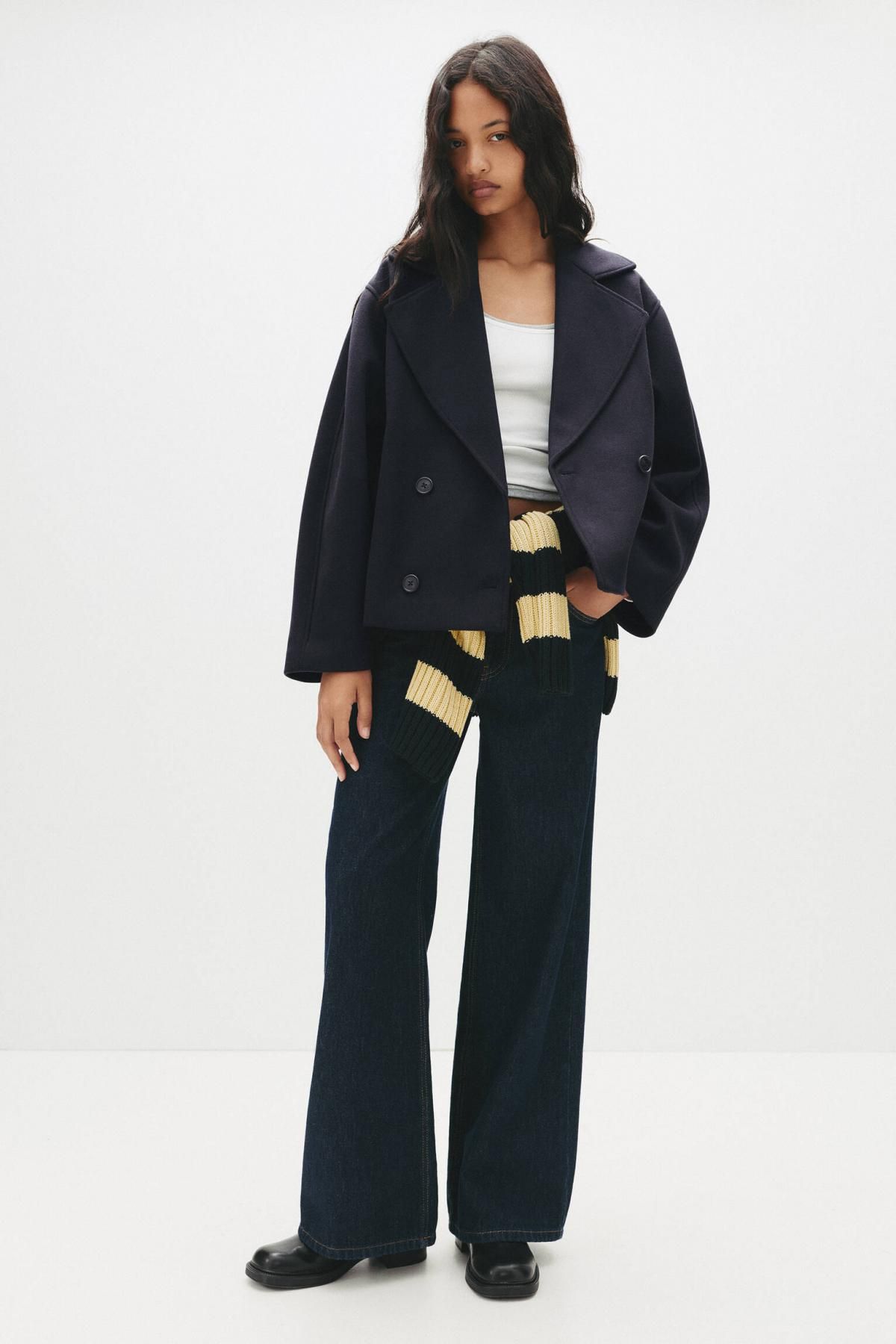 풀앤베어 모던 더블버튼 숏 코트 7800/311 NAVY - 상세 이미지 4