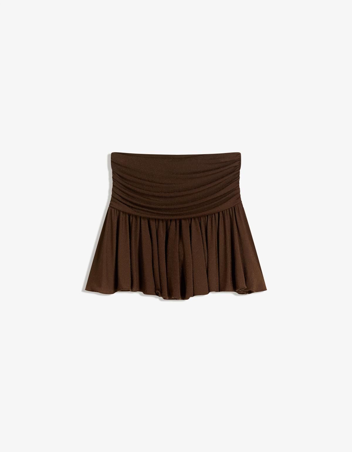 버쉬카 메탈릭 얀 브라운 플레어 미니 스커트 6190/710 BROWN - 상품 이미지
