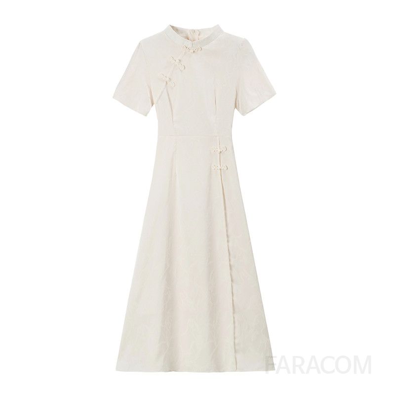 여름 여성 중국 전통 치파오 드레스 슬림핏 개량형 원피스 복고풍 스타일로 파티나 시원한 착용감의 가벼운 의상 - 상세 이미지 5