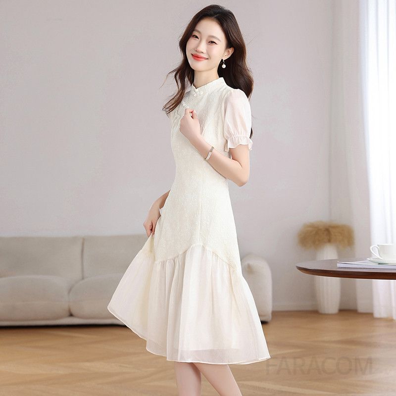 여름 여성 중국풍 치파오 스타일 드레스 빈티지 개량 원피스 파티 촬영용 의상 슬림핏 디자인 결혼식 피로연 브라이덜샤워에 적합한 우아한 스타일 - 상세 이미지 4