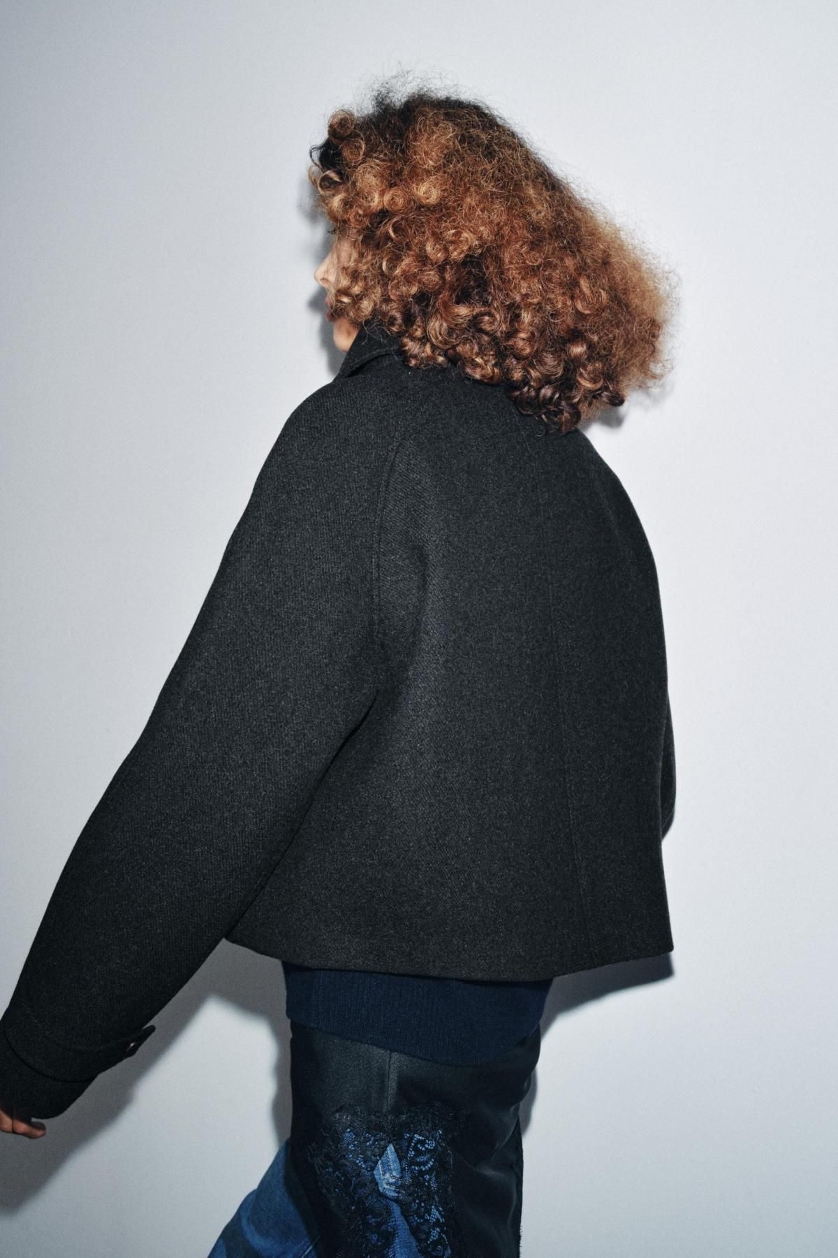 자라 프리미엄 울 블렌드 숏 트렌치코트 3811/253 DARK GREY - 상세 이미지 4