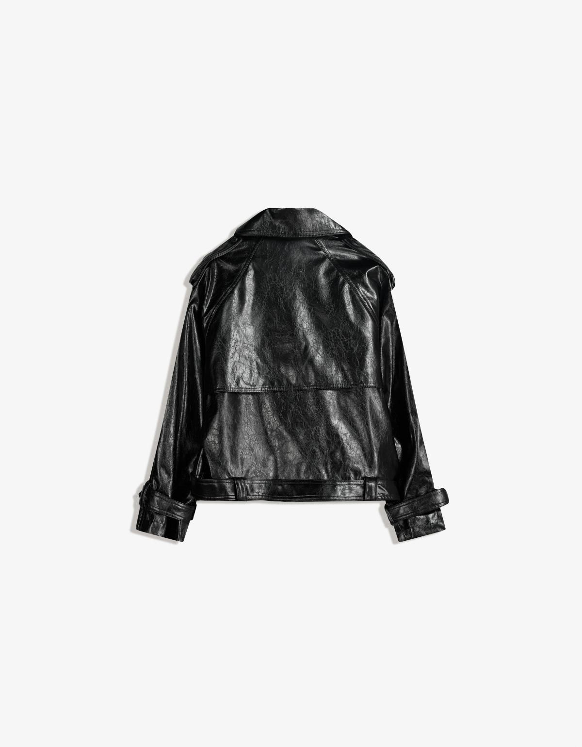 버쉬카 페이크레더 크롭 트렌치 재킷 6900/677 BLACK - 상세 이미지 5