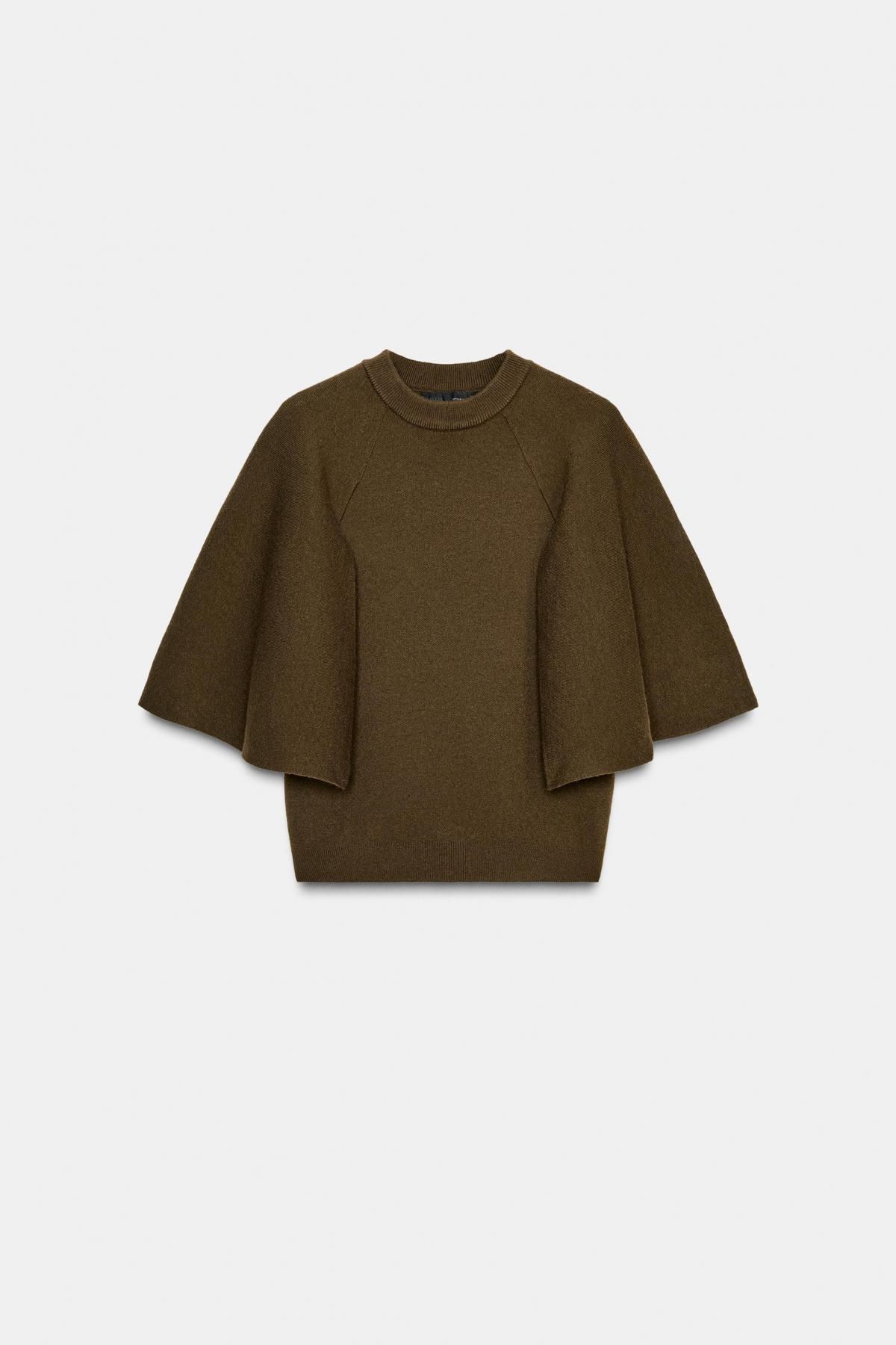자라 케이프 디자인 라운드넥 반팔 니트 스웨터 2756/138 DARK KHAKI - 상품 이미지