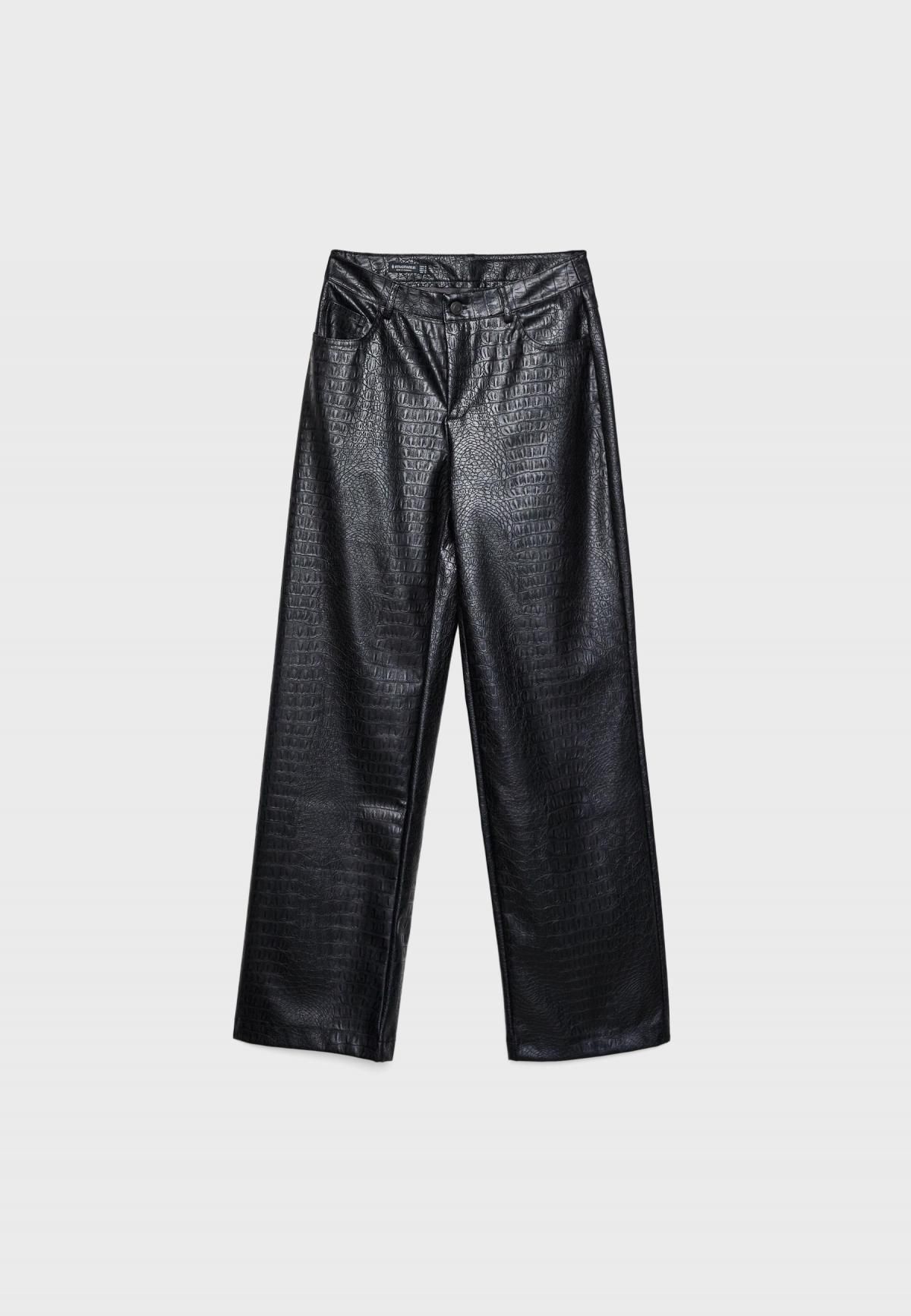 스트라디바리우스 레더 이펙트 크로커 텍스처 스트레이트핏 팬츠 4565/899 BLACK - 상세 이미지 4