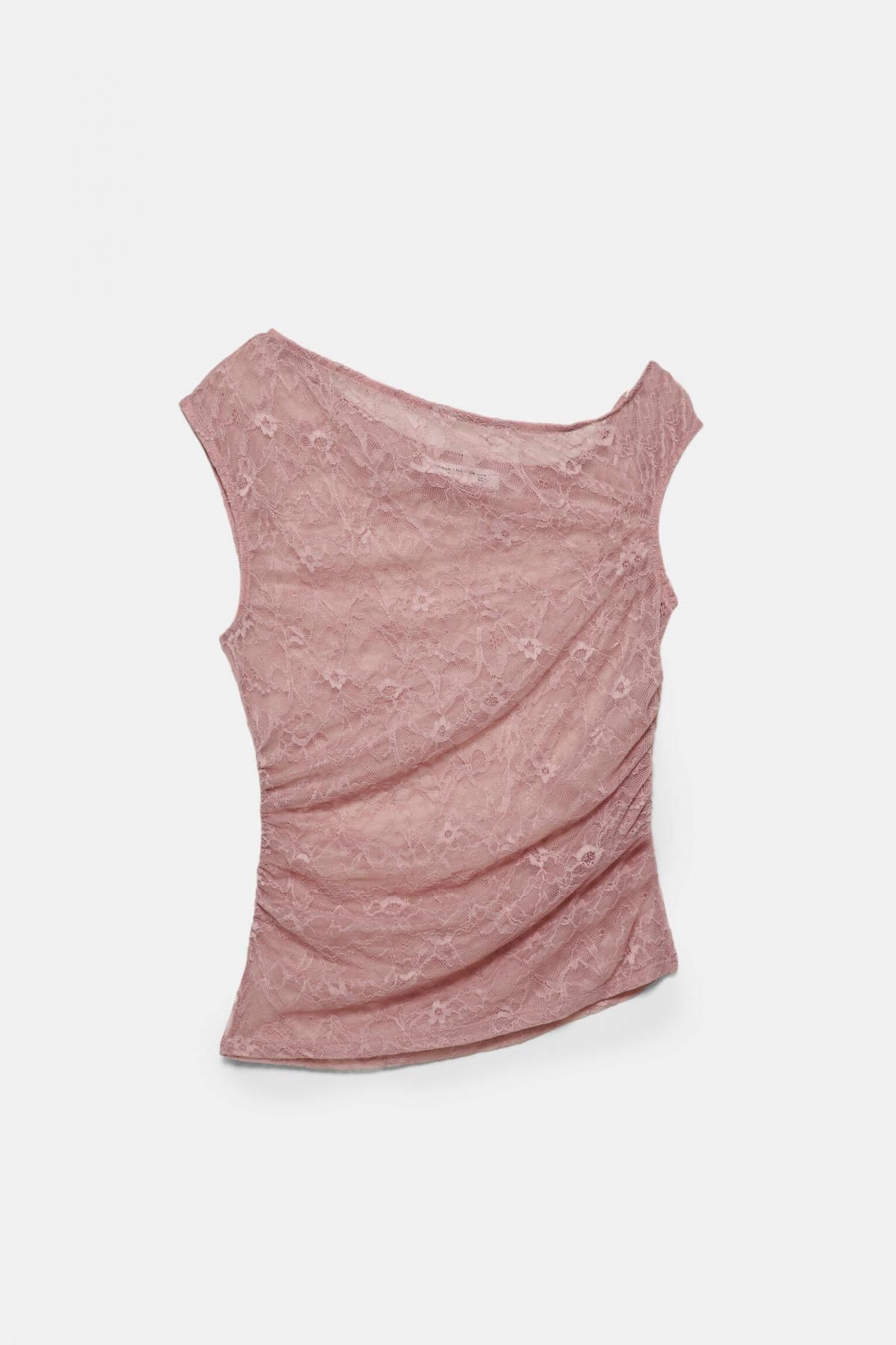 풀앤베어 레이스 비대칭 슬리브리스 탑 7153/307 DUSTY PINK - 상품 이미지