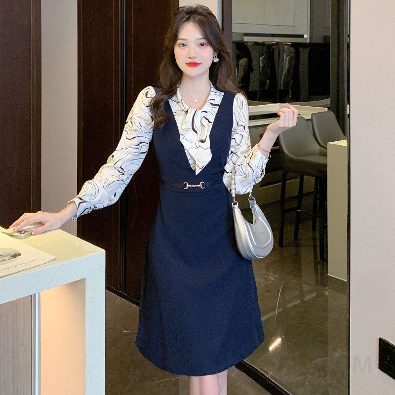 봄하객룩 플레어 여성봄원피스 우아한 스타일 슬림핏 쉬폰 소재 고급스러운 드레스 나들이 하객 패션 - 상품 이미지