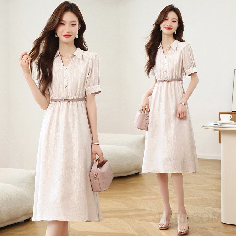 여성 여름 반팔 A라인 드레스 시원한 착용감 원피스 데일리룩으로 좋은 플라워 프린트 스타일 미디 기장으로 편안한 여성스러운 디자인 - 상품 이미지