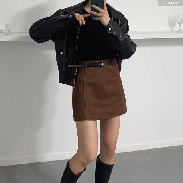 테로 스웨이드 벨트세트 A라인 미니스커트 2col S,M 가을 봄 속바지 모던 제이플로우 - 상세 이미지 4