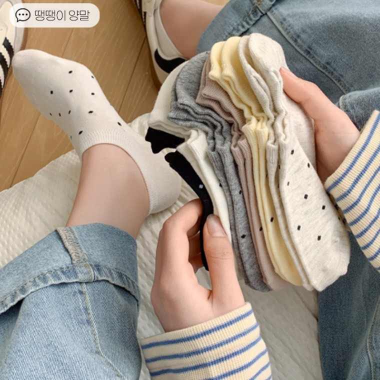 도트 땡땡이 발목양말 6개세트 - 메인 이미지