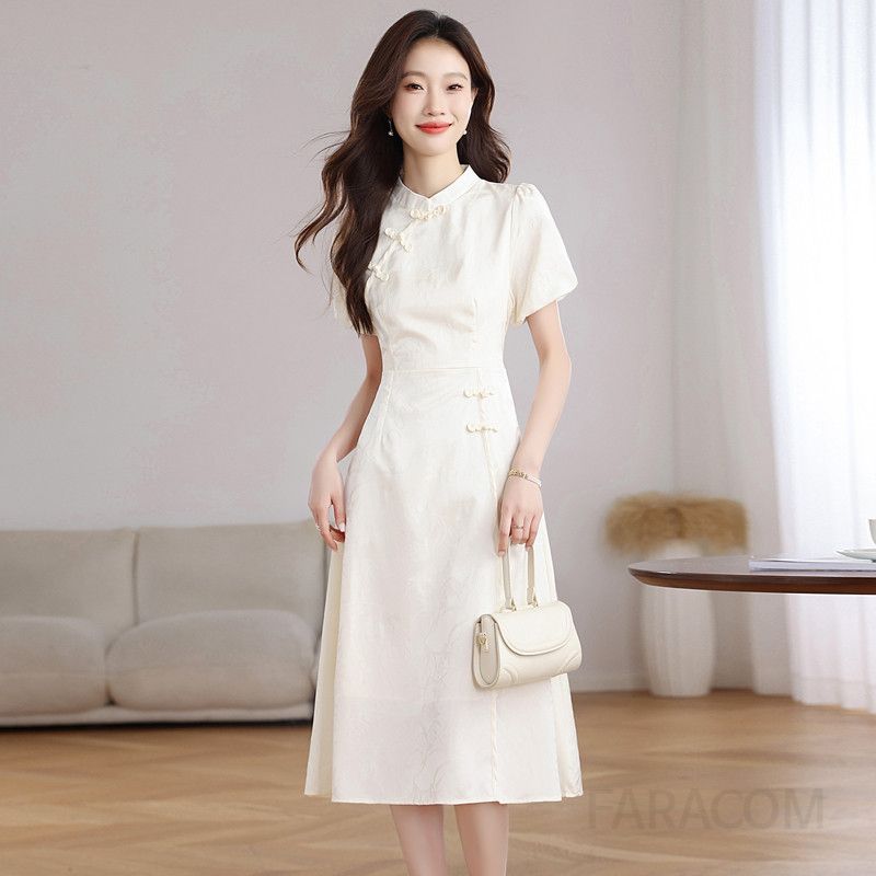 여름 여성 중국 전통 치파오 드레스 슬림핏 개량형 원피스 복고풍 스타일로 파티나 시원한 착용감의 가벼운 의상 - 상세 이미지 2