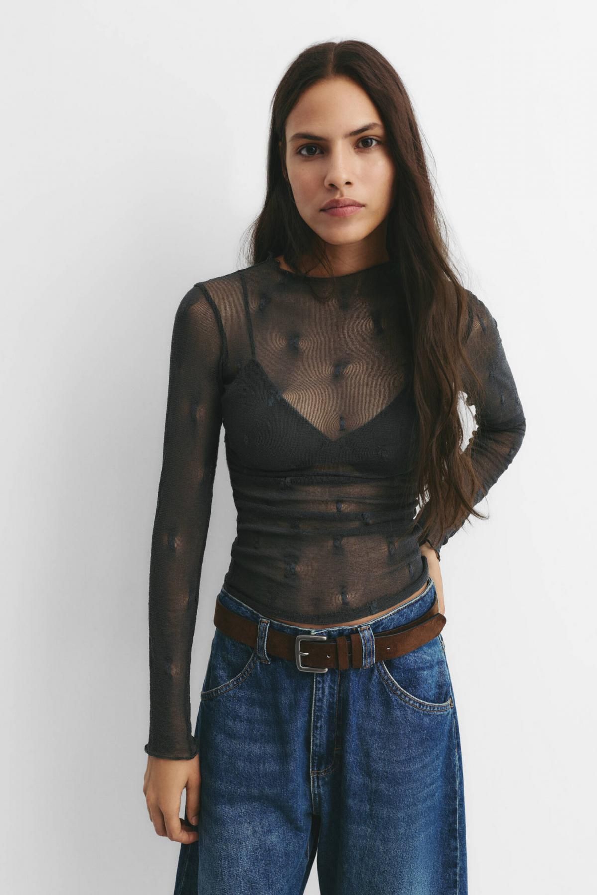풀앤베어 시스루 라운드넥 슬림핏 긴팔 티셔츠 7152/362 GREY - 상세 이미지 2