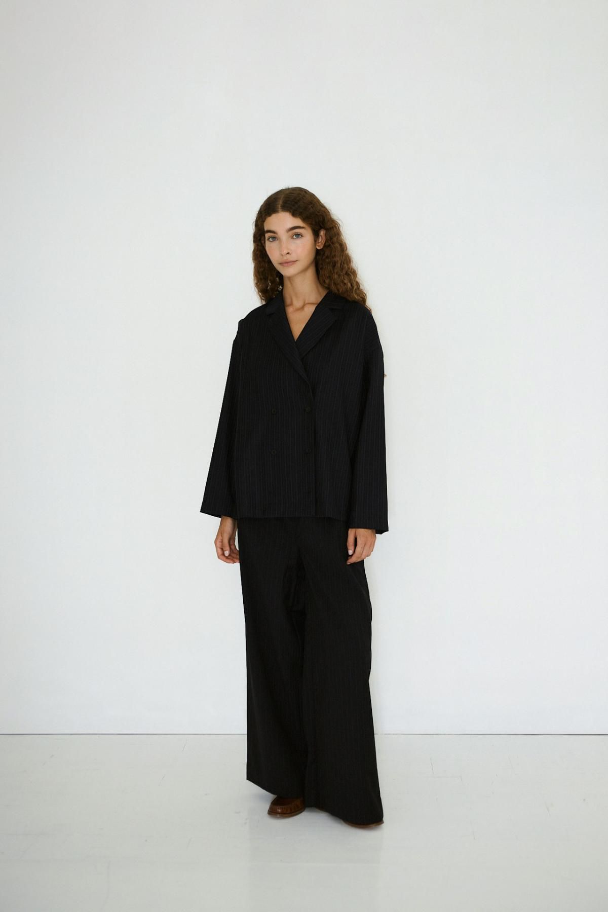 타이니코튼 테크니컬 울 스트라이프 네이비 와이드 팬츠 AW25-744107 ONE COLOR - 상세 이미지 3