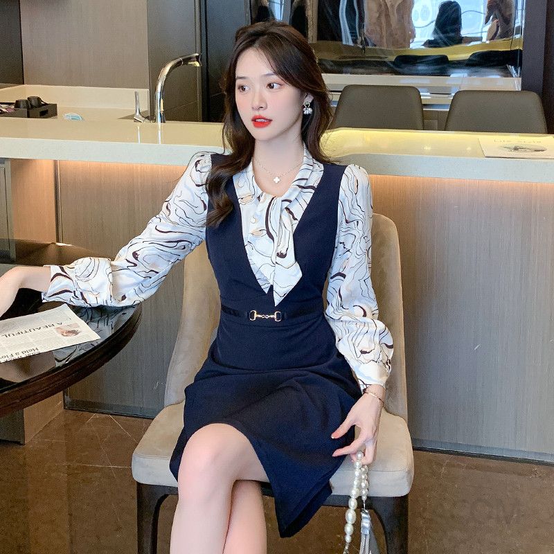 봄하객룩 플레어 여성봄원피스 우아한 스타일 슬림핏 쉬폰 소재 고급스러운 드레스 나들이 하객 패션 - 상세 이미지 3