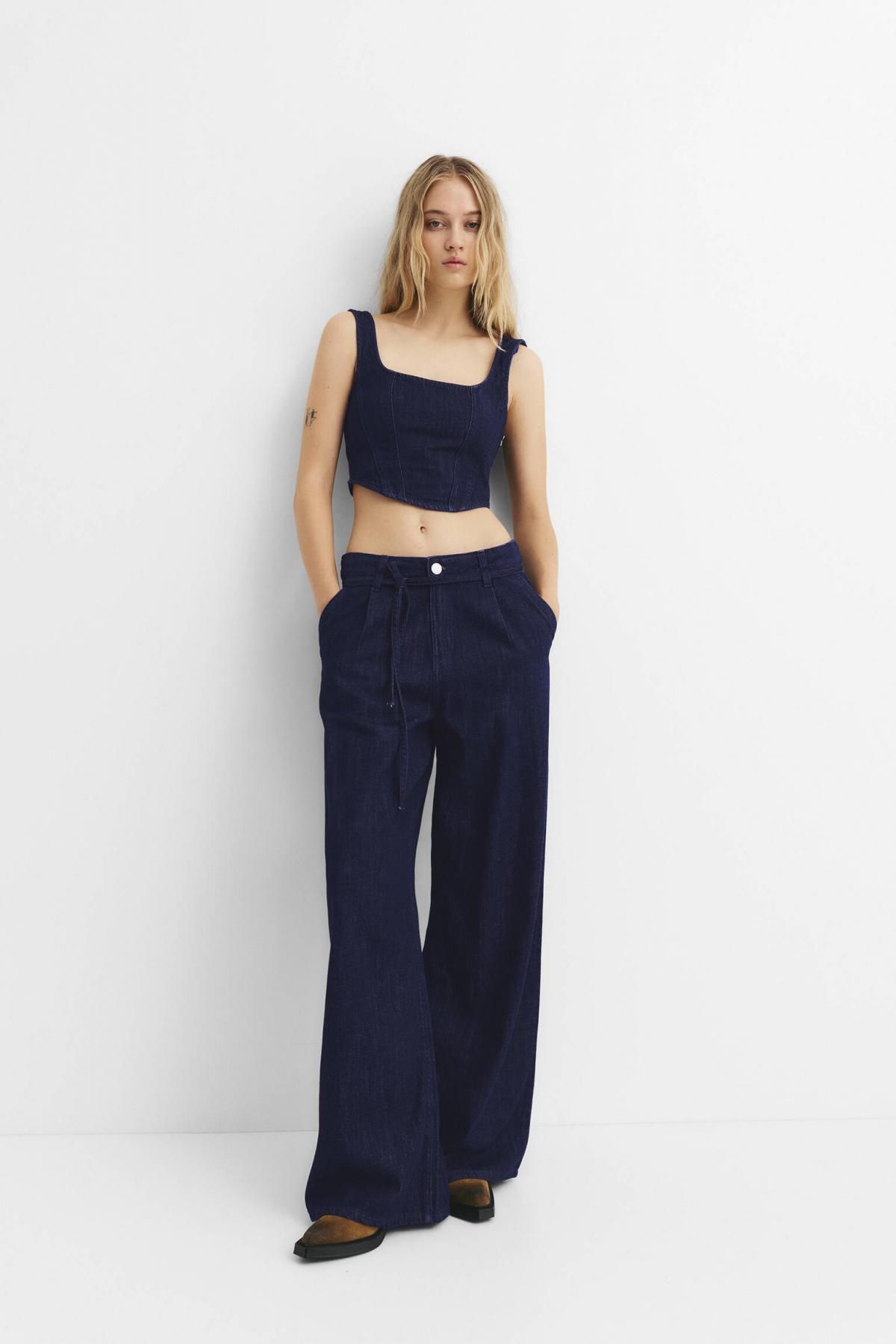풀앤베어 데님 크롭 코르셋 탑 7472/395 NAVY - 상세 이미지 5