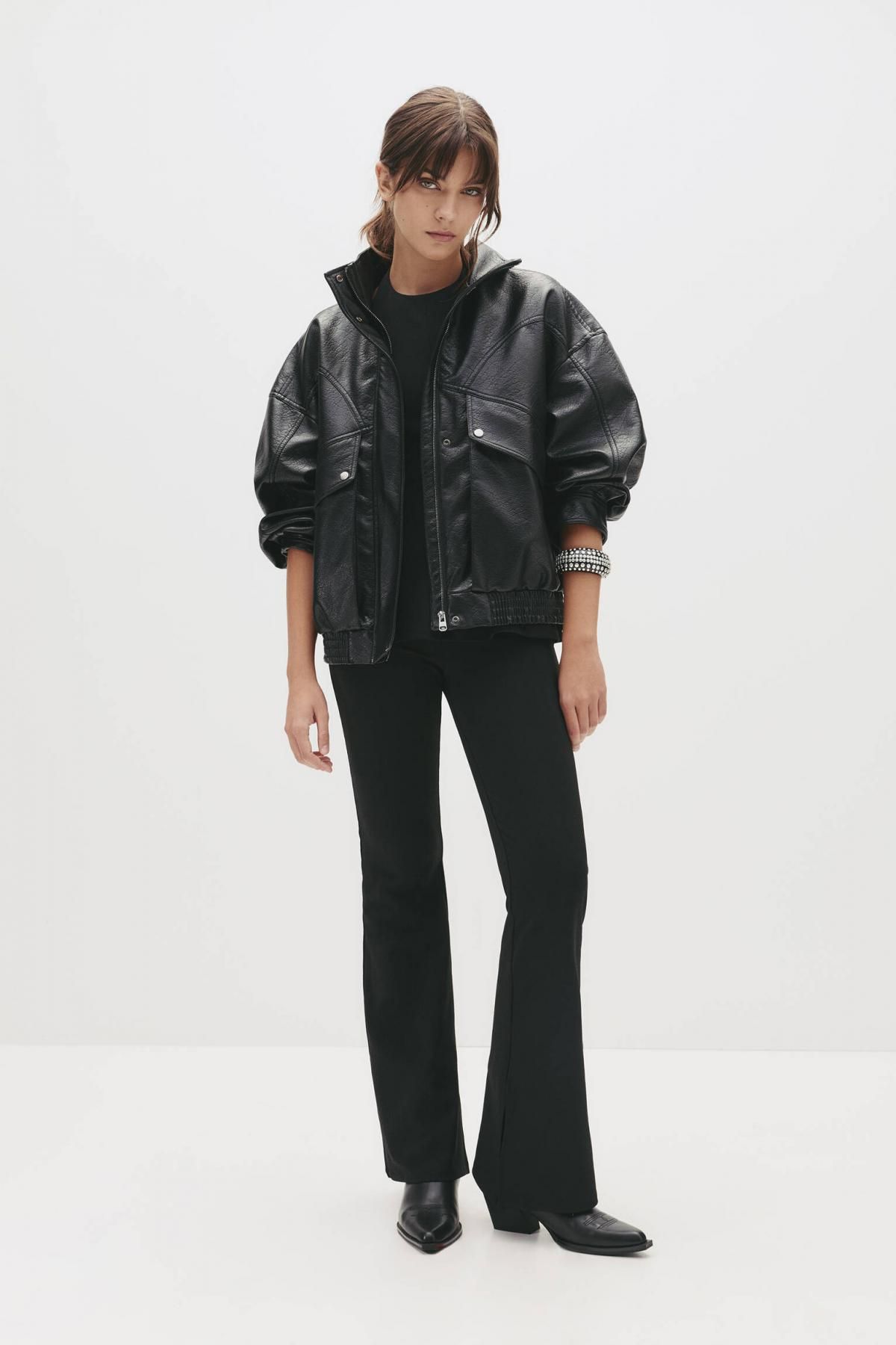 풀앤베어 하이웨이스트 플레어 슬랙스 팬츠 7674/345 BLACK - 상세 이미지 3