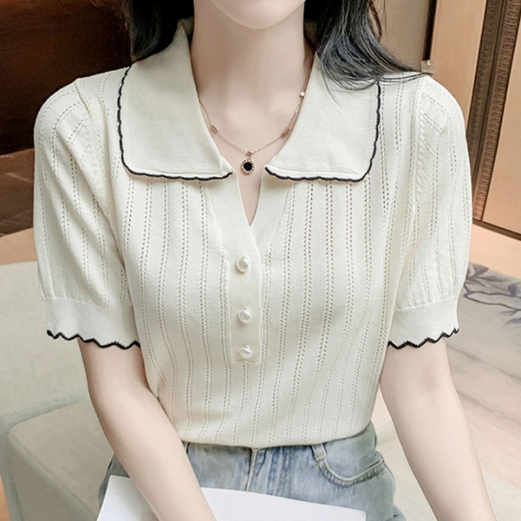 마리 펀칭 카라 여름니트 - 상품 이미지