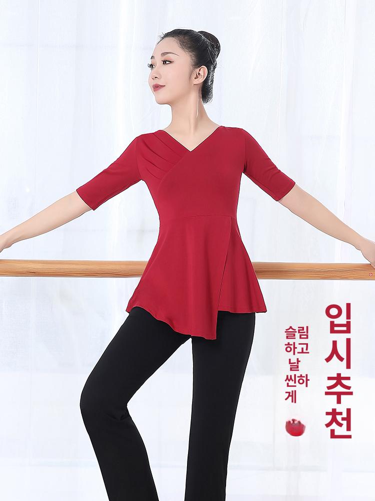 라인댄스복 상의 반팔 옆트임 디테일 셔링 티셔츠 긴팔 블랙 긴팔 S - 상세 이미지 2