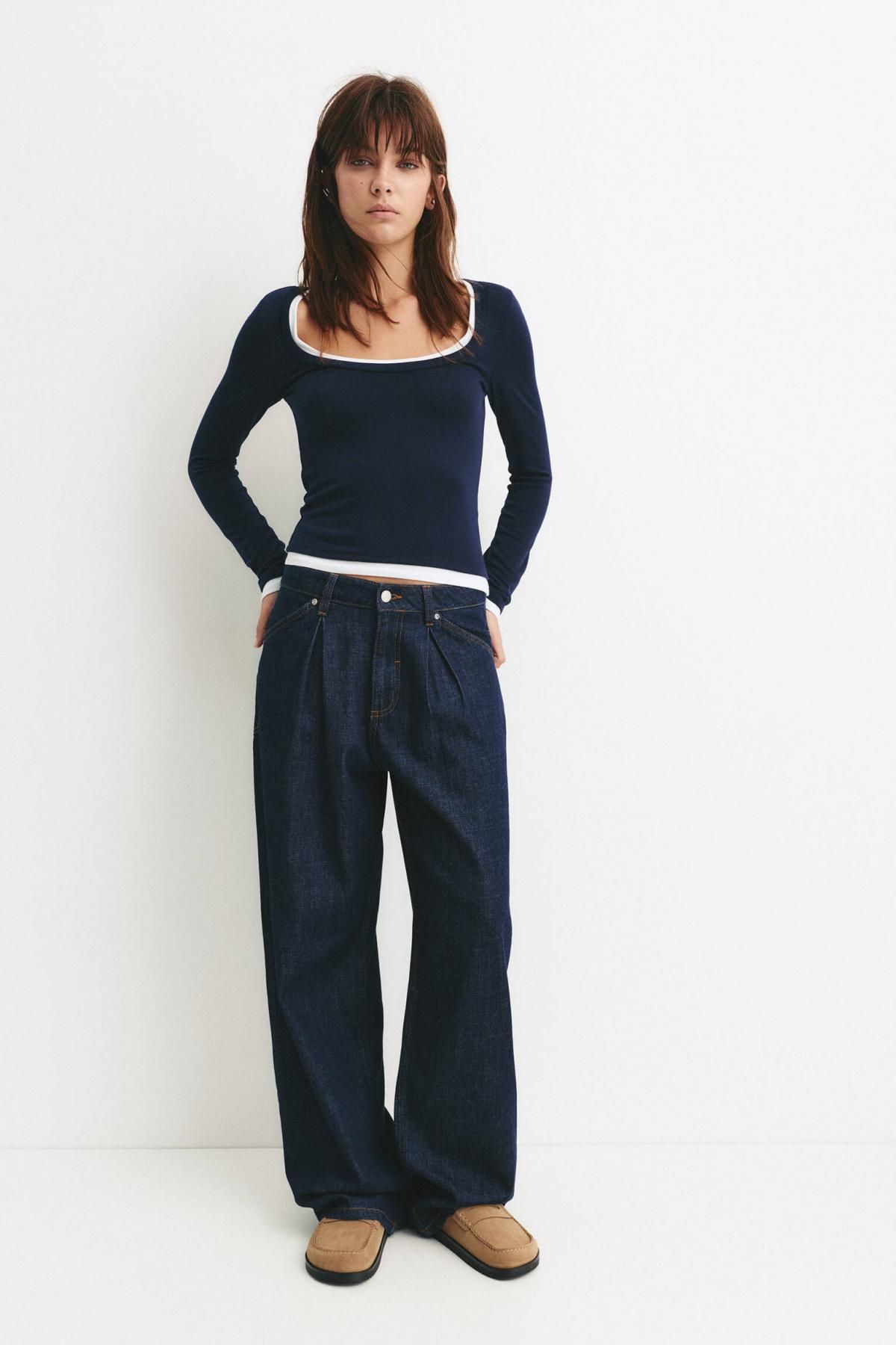 풀앤베어 투톤 라운드넥 테크니컬 긴팔 티셔츠 7152/342 NAVY - 상세 이미지 5