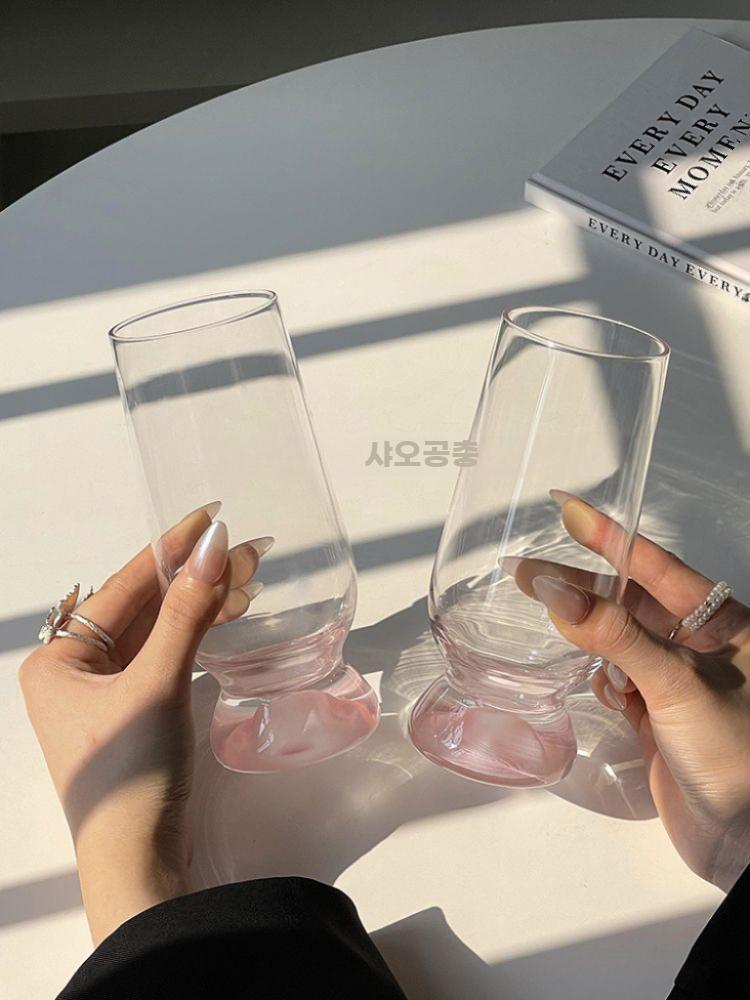 핑크 350ml 감성 유리컵 컵 고블렛잔 높은형 다용도 - 상세 이미지 2
