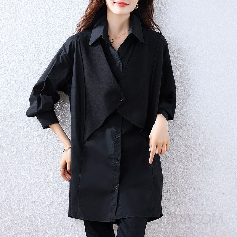 가을 여성 캐주얼 긴팔 셔츠 블라우스 오버핏 스타일 편안한 데일리 코튼 와이셔츠 구김없는 스타일리시한 연출 가능 - 상품 이미지